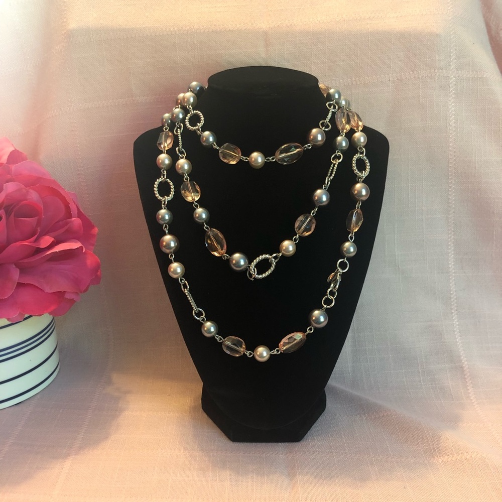 Premier design 48” Pink/ Gray layer necklace